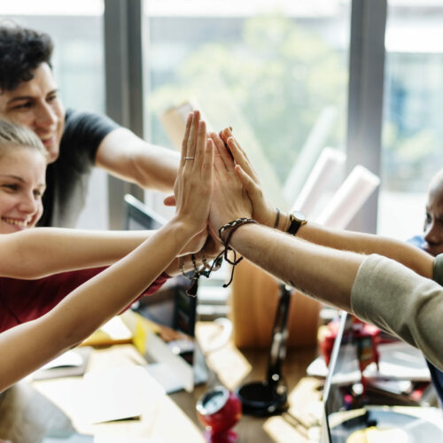 Teamwork,Successful,High,Five,Together